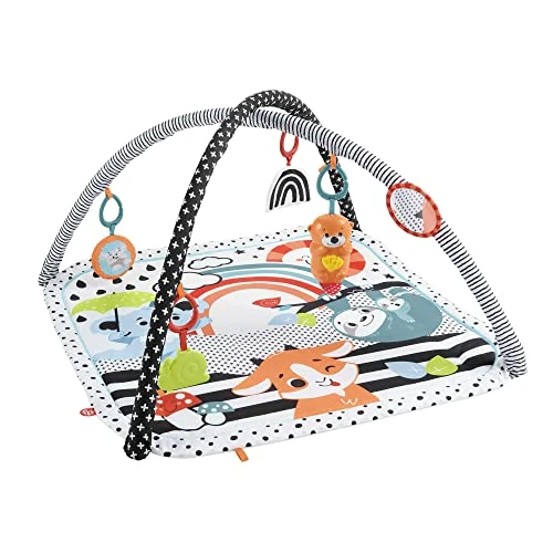 Fisher-Price - Palestrina Musicale 3 in 1 per neonati, con giocattoli sensoriali, luci e suoni per giocare distesi sul pancino, giocattolo per bambini, 0+ anni, HPF39