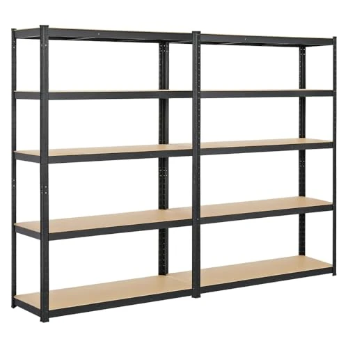 Yaheetech Estantería/Estantería Metal para Garaje Almacén Estante Industrial de Almacén de 5 Estantes de Acero con Madera MDF 180 x 240 x 45 cm/Negro