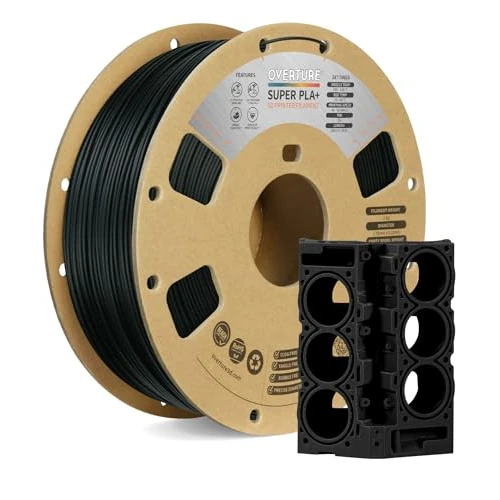 OVERTURE Super PLA+ Filament 1.75 mm, 1 kg Spool (2.2 lbs), Dimensional Accuracy +/- 0.03 mm, for 3D Printers (Black)