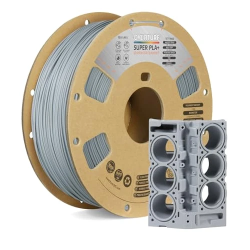 OVERTURE Filament, 1.75 mm, 1 kg Spool, Super PLA+, Light Grey, Thermoplastic, Polylactic Acid, for 3D Printers