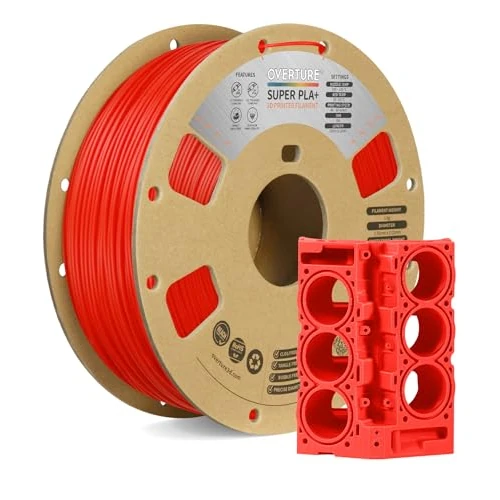 OVERTURE Super PLA+ Filament 1.75 mm, 1 kg Spool (2.2 lbs), Dimensional Accuracy +/- 0.03 mm, for 3D Printers (Red)