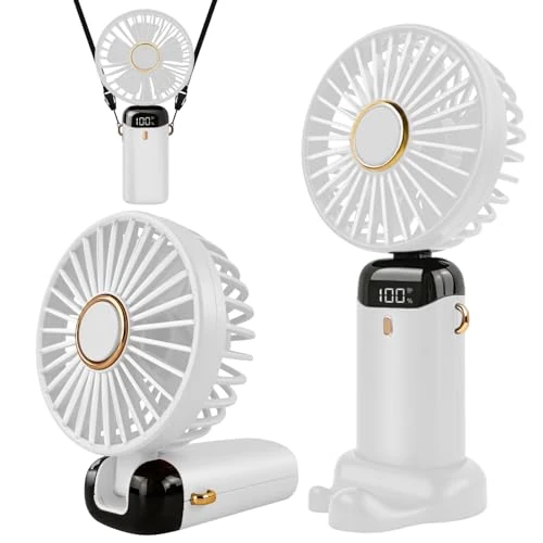Limited-time offer: Jsdoin Hand Held Fan,Portable Handheld USB Rechargeable Fans with 5 Speeds,Battery Operated Mini Fan Foldable Desk Desktop Fans with LED Display for Home Office Bedroom Outdoor Travel (White) from 16.77 £ to 13.99 £ (save 17%)