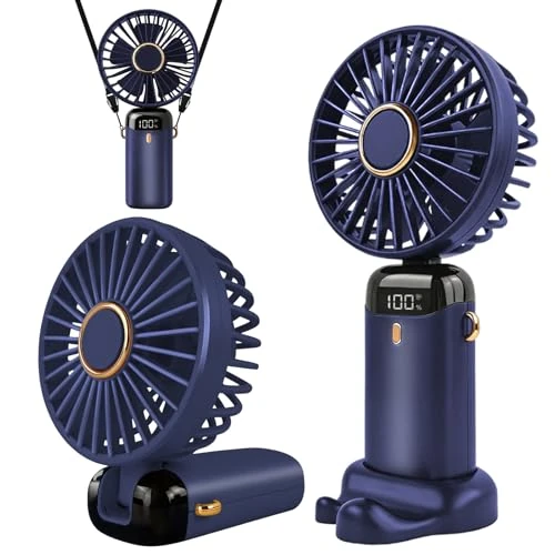 Offerta a tempo: Jsdoin - Mini ventilatore portatile, ricaricabile tramite USB, 5 velocità, a batteria, pieghevole, da scrivania, con display LED, per casa, ufficio, camera da letto, viaggi e all’aperto (Blu Scuro) - 20% da 16.99 € a 13.53 €