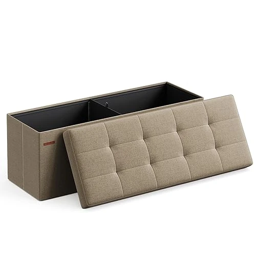 SONGMICS MAZIE Collezione - Cassapanca, Pouf Contenitore, Poggiapiedi Pieghevole da 38 x 110 x 38 cm, Ottomano, Portante 300 kg, per Soggiorno, Camera da Letto, Entrata, Marrone Cammello LSF077R01