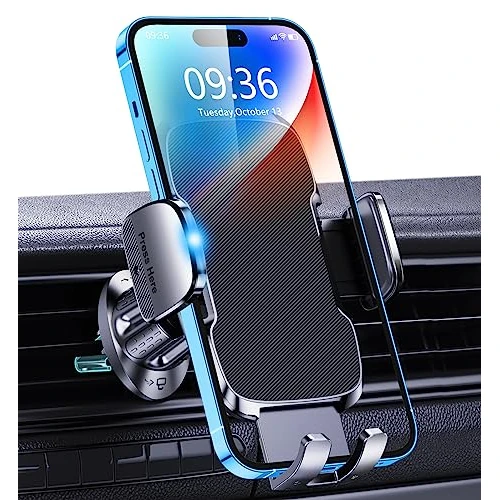 Glangeh Car Phone Holder, [2024 Upgraded Clip Super Stable] Car Phone Mount, 360° Rotated Air Vent Phone Holder for Cars, One-Click Release, Compatible with iPhone 14 Pro Max and All 4-7'' Phones-Grey