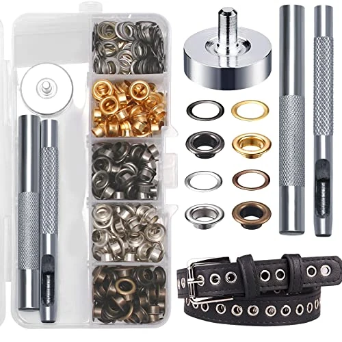 Offerta a tempo: Occhiello Strumento Kit, 200 Pezzi Occhielli Grommet Rondelle, 5mm Occhielli Metallici, Grommet Kit con 3 Attrezzi e Scatola di Stoccaggio, Occhielli in Metallo per Tela Cerata Tessuto Tende - 33% da 11.99 € a 7.99 €