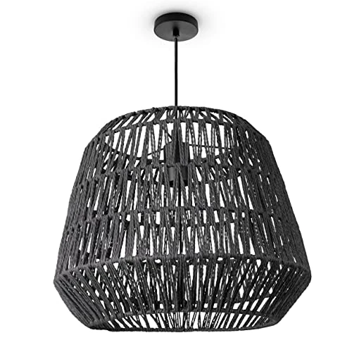 Paco Home Sospensione Soggiorno Boho Lampade A Cesto Rattan Sala Da Pranzo Lampada Carta E27, Tipo di lampada:Luce a sospensione - Tipo 9, Colore:Nero (Ø40cm)