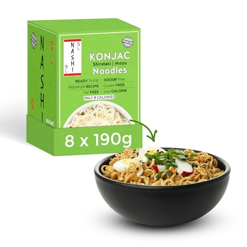Offerta a tempo: Nashi Konjac Shirataki Premium Noodles - Inodore, adatti ai vegani, senza grassi e a basso contenuto di calorie, adatti al cheto con glucomannano, dieta a basso contenuto di carboidrati (8×190g) - 37% da 29.99 € a 18.99 €