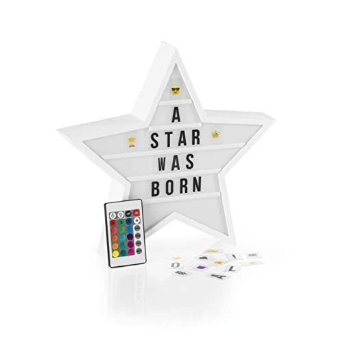 EASYmaxx Scatola luminosa a LED, per messaggi di testo personalizzati, set Mega con 150 emoji colorati e 173 lettere, numeri e simboli intercambiabili [stella]