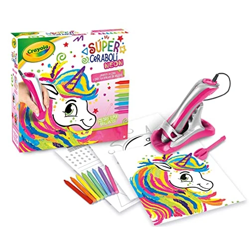 CRAYOLA - Super Ceraboli Unicorno Neon, Set per sciogliere le matite di cera e creare disegni in rilievo, attività creative e regalo per bambini, a partire da 8 anni, 25-0509