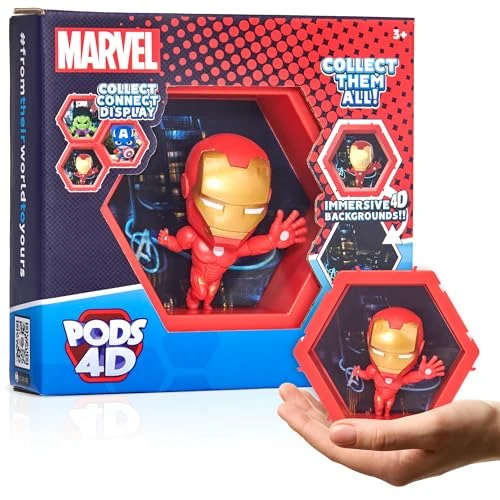 WOW! PODS 4D Marvel Iron Man Toys - Figura giocattolo unica collegabile e da collezione, esposizione a parete/mensola, cestino pasquale, action figure Iron Man, giocattoli Marvel e regali per bambini