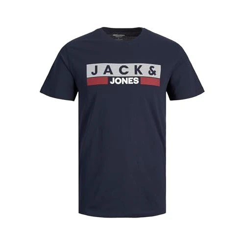 Limited-time offer: Jack & Jones Men's Logo Tee Plus Size Crew Neck Short Sleeve Oversized T-Shirt JJECORP, Colours:Dark Blue-2, Size:5XL from 15.00 GBP to 11.35 GBP (save 24%)