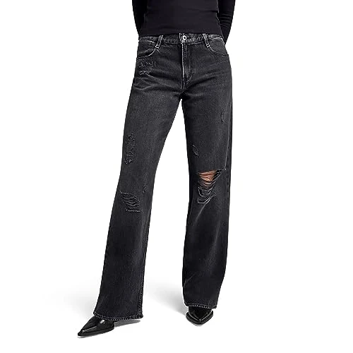 G-STAR Judee Loose Low Waist Jeans, Jeans, Donna, Nero (Worn In Black Smoke Ripped D22889-D291-G131), 27W / 30L