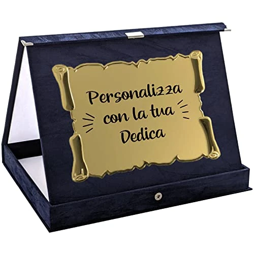 Offerta a tempo: Woopers Targa Personalizzata con Astuccio in Velluto Blu o Rosso per Premio, Pensione, Laurea, Cresima, Matrimonio, Padrino o Madrina - 0.00% da 31.90 € a 31.90 €
