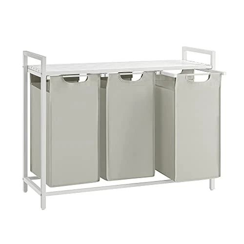 Offerta a tempo: VASAGLE Cesto Portabiancheria, Porta Biancheria, 3 Sacchi in Tessuto Rimovibili, Piano d’Appoggio, Metallo, 3 x 40 L, 92,5 x 33 x 72 cm, Bianco Crema e Bianco Opaco BLH301W01 - 15% da 47.99 € a 40.79 €