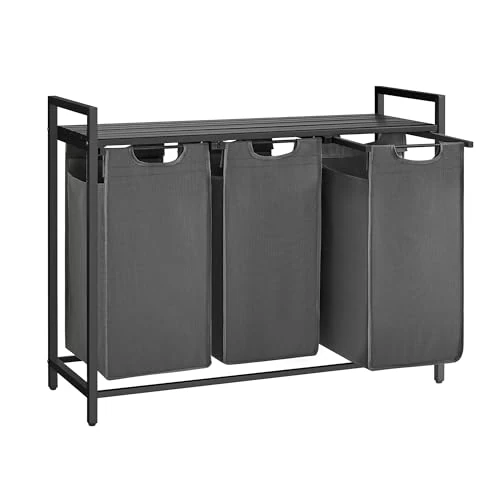 Zeitlich begrenztes Angebot: VASAGLE Wäschekorb 3 Fächer, Wäschesammler mit Ablage, Wäschebox, Wäschesack aus Oxford-Gewebe abnehmbar, Metallrahmen, 3 x 40 L, 92,5 x 33 x 72 cm, schiefergrau-anthrazitgrau BLH301G01 von 49.99 € auf 41.99 € (16% Rabatt)