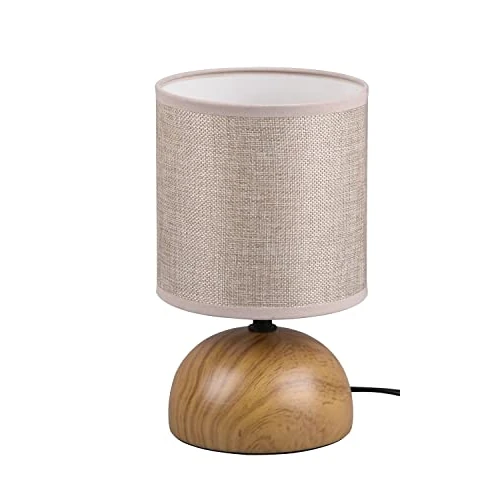 Reality Leuchten Luci R50351035 - Lámpara de mesa (pie de cerámica, imitación de madera, pantalla de tela, no incluye 1 bombilla E14)