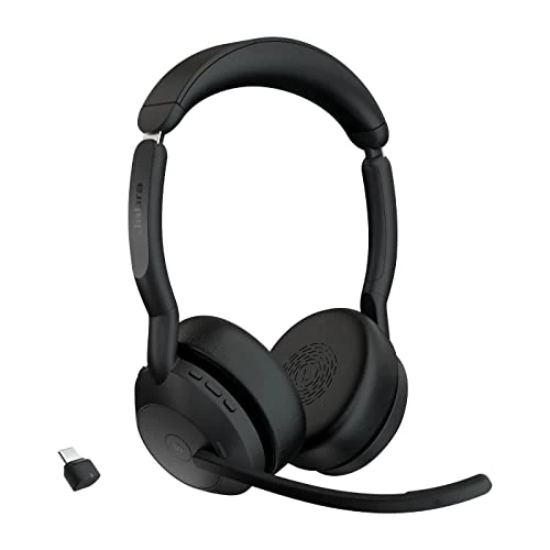 Jabra Evolve2 55 Auriculares Estéreo Inalámbricos con Tecnología Jabra Air Comfort, Micrófonos con Cancelación de Ruido y ANC, Certificado para MS Teams, Negro