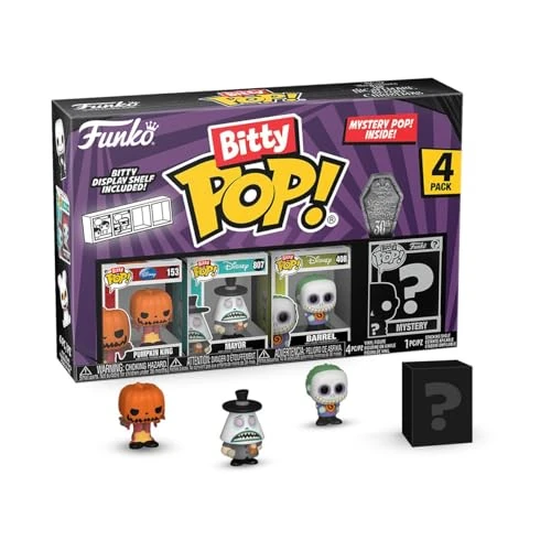 Funko Bitty Pop! The Nightmare Before Christmas - Pumpkin Jack 4PK - Pumpkin King, Mayor (frowning), Barrel E una Mini Figura Misteriosa a Sorpresa - 0.9 Inch (2.2 Cm) da Collezione