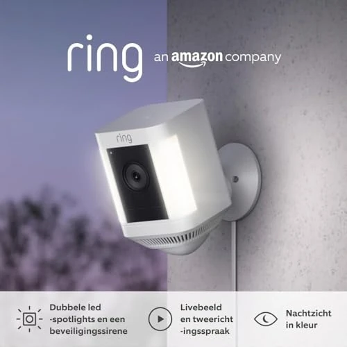 Zeitlich begrenztes Angebot: Ring Spotlight Cam Plus Plug-in | Überwachungskamera aussen mit WLAN, HD-Video, Sicherheitskamera mit LED-Flutlicht, Nachtsicht in Farbe, Bewegungserfassung und Sirene | 2 Kameras von 299.98 € auf 149.99 € (50% Rabatt)
