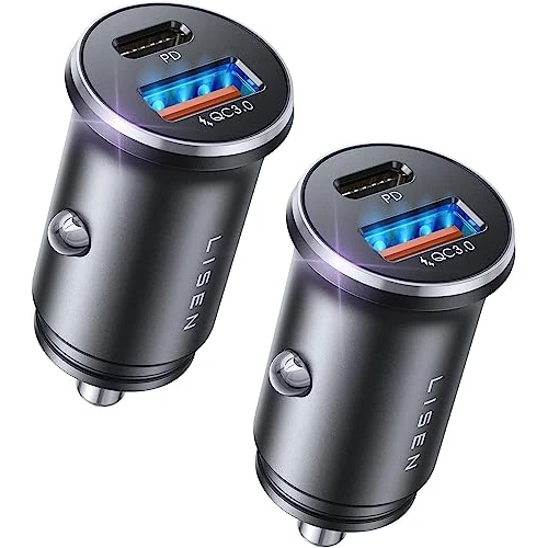LISEN 2 Pacchi Caricatore Auto USB C, 2 Porte PD&QC3.0 Accendisigari USB C, Caricatore Rapido Per iPhone 16 15 14 13 12 Pro Max Huawei Samsung S25 24 iPad Xiaomi