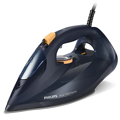 Philips Series 7000 Steam Iron - 3000 W, Constant Steam Output 55 g/min, Steam Boost 250 g, Vertical Steam, SteamGlide Elite Soleplate, Blue/Yellow (DST7060/20)
