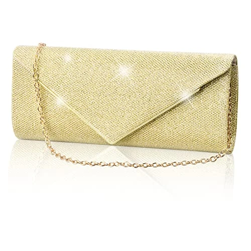 Limitiertes Angebot: Joyan Clutch Damen, Damen Glitzer Clutch Abendtasche, Glitzer Abendtasche Umhängetasche mit Abnehmbarer Kette, für Hochzeit Tanzabend Abschlussball Party Freizeit Date (Gold) von 6.99 EUR auf 6.99 EUR (Spare 0%)