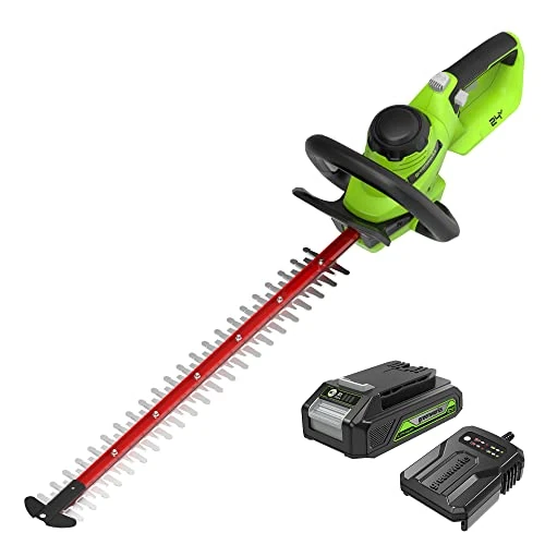 Offerta a tempo: Greenworks Tagliasiepi a Batteria 24 V G24HT56II, Lama Doppia Azione da 56 cm, Taglia Rami e Steli fino a 25.4 mm di Spessore e 3000 SPM con Batteria 2 Ah & Caricabatterie - 28% da 124.99 € a 89.99 €