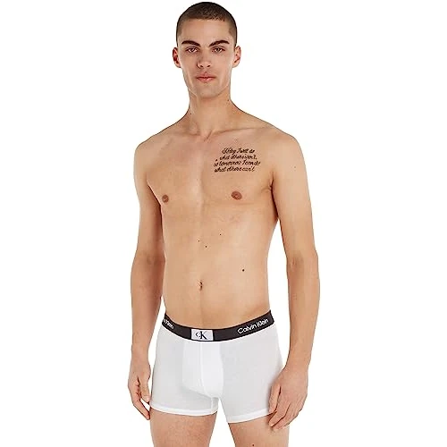 Calvin Klein Herren Boxershorts Trunk Baumwolle mit Stretch, Weiß (White), XL