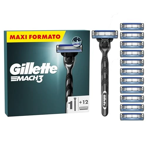 Gillette Mach3 Men's Razor, Free Hand Razor Blades, 1 Handle and 11 Shaving Blades of 3 Blades, Easy Rinsing, Up to 15 Shaves with 1 Blade