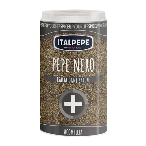 Offerta a tempo: Italpepe, Pepe Nero Macinato, Sapore Deciso, Ottimo per Aromatizzare Insaccati e Salumi Crudi e Cotti, Pack Richiudibile 100% Riciclabile, Ideale per Condire Carni Bianche, Carni Rosse, Pesce e Salse - 0.00% da 2.59 € a 2.59 €
