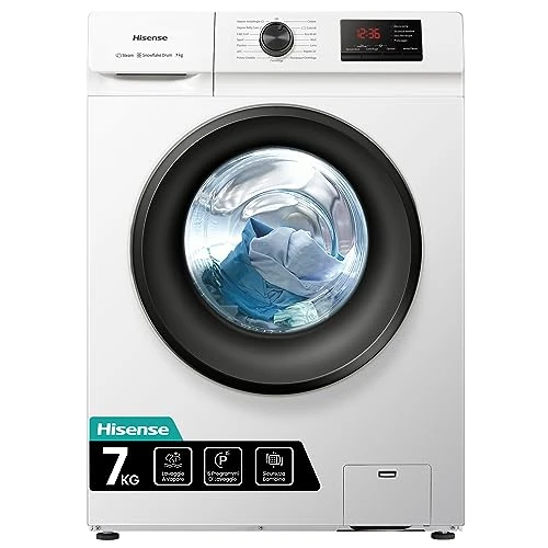 Offerta a tempo: Hisense WFVB7012EM - Lavatrice a Carica Frontale 7 Kg, 1200 rpm, 15 Programmi, Vapore, Display LED, Programma Rrapido, Partenza Ritardata, Child Lock - 18% da 339.00 € a 279.00 €