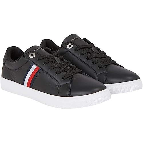 Tommy Hilfiger Dames Essential Stripes Court Sneaker Cupsole, Zwart, 36 EU