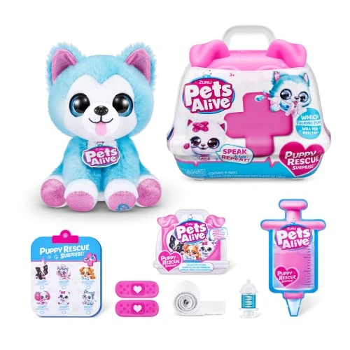 Pets Alive Pet Shop Surprise Series 3 Puppy Rescue Wolf Dog, Verrassing Puppy Pluche, Ultra Zachte Pluche, Verrassingen Binnenin, Interactief Speelgoed Huisdieren met Elektronische Spreek en Herhaal
