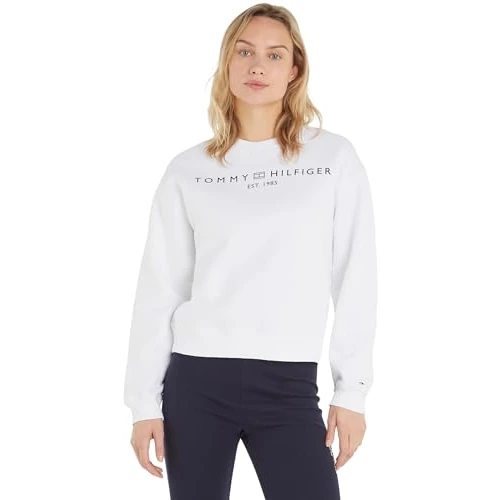 Tommy Hilfiger Dames sweatshirt zonder capuchon, Wit (Th Optisch Wit), XS
