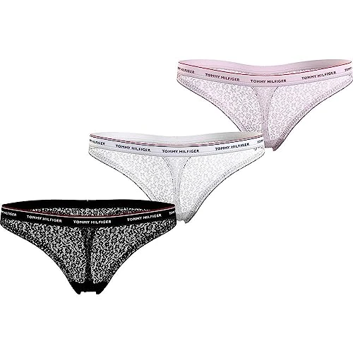 Tommy Hilfiger Premium Essential Thongs voor dames, verpakking van 3 stuks, Zwart (Zwart/Wit/Lichtroze), L
