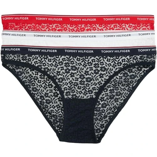 Oferta limitada: Tommy Hilfiger Pack de 3 Braguitas Tipo Bikini con Encaje para Mujer, Multicolor (Desert Sky/White/Primary Red), M de 44.90 EUR a 22.00 EUR (ahorro 51%)