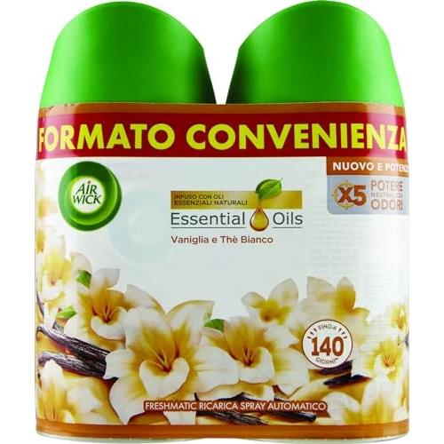 Airwick Freshmatic Parfum d'ambiance 2 recharges vaporisateur automatique, parfum vanilgia et thé blanc, parfum de 250 ml