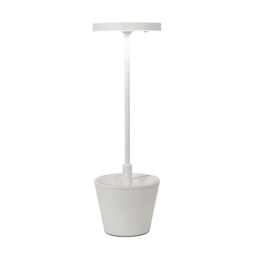Zafferano Lampada Poldina Reverso, Lampada da Tavolo Ricaricabile e Senza Fili con Controllo Touch, Adatta per Salotto ed Esterni, Dimmer, 2200-3000 K, Altezza 35 cm, Colore Bianco