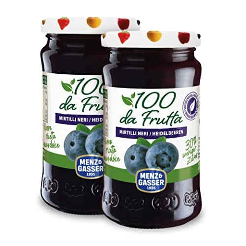 Menz&Gasser Black Blueberry Compote 100 Dafruta, 100% High Quality IQF Fruit, 100% Made in Italy, Naturally Gluten Free, Vegan, 2 Pots x 240 g