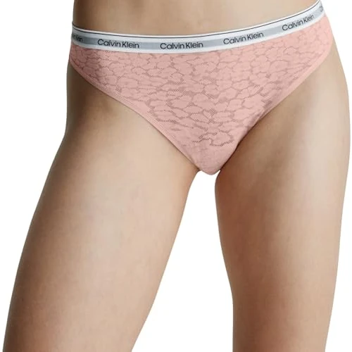 Calvin Klein Donna Perizoma High Leg Thong con Pizzo, Rosa (Subdued), L