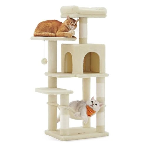 Offerta a tempo: Feandrea Albero per Gatti Alto 112 cm, Tiragraffi per Gatti, con 4 Pali Graffiatoi, 2 Posatoi, 1 Grotta, 1 Amaca, 2 Pompon, in Peluche a Più Livelli, Beige PCT261M01V1 - 19% da 59.99 € a 48.43 €