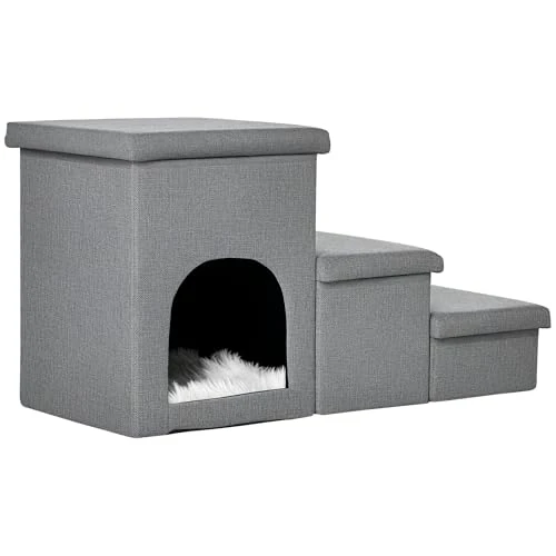 Offerta a tempo: PawHut Scaletta per Cani e Gatti 3 Gradini 10kg Max 73.5x33x40.5 cm Grigio - 37% da 46.95 € a 29.53 €