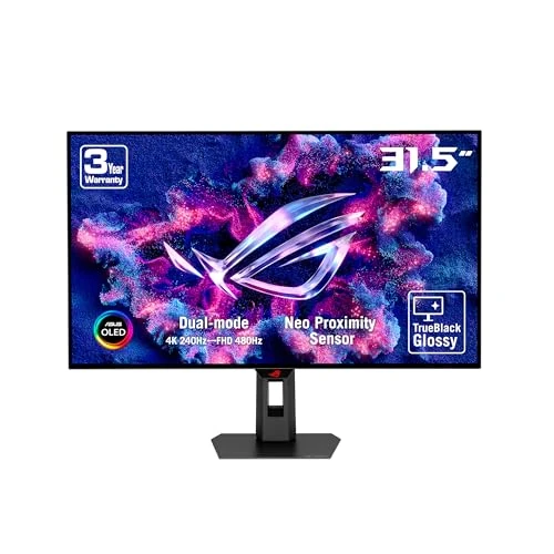 ASUS ROG Strix OLED XG32UCWMG, Monitor Gaming da 31.5" 4K UHD OLED (3840 x 2160), da 240 Hz a 480 Hz, 0.03ms (GTG) Response Time, Compatibile con G-SYNC, 99% DCI-P3, DisplayWidget Center, Nero