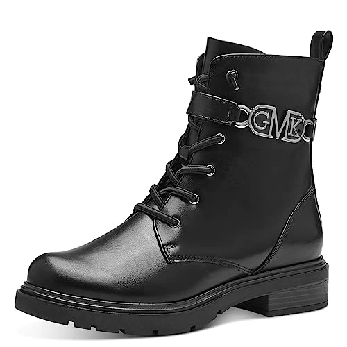 Offerta a tempo: MARCO TOZZI by Guido Maria Kretschmer Stivaletti Donna con Lacci in Pelle Sintetica Invernali, Nero (Black/Gun Mtl), 39 EU - 35% da 78.95 € a 51.26 €