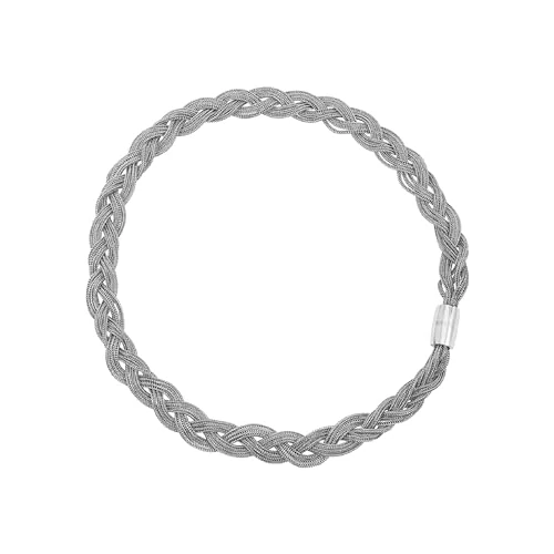 BREIL, Colección Magnetica System, Collar de Mujer de Giro Medio, de Acero Pulido, con Microcadenas Entrelazadas y Práctico Cierre Imán, Longitud 41 cm, Plata