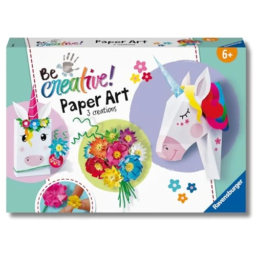 Ravensburger Be Creative Midi XL - Paper Art Fiori e Unicorno | Origami Per Bambini | Giochi 6 Anni | Giochi Bambina 6 Anni o più | Kit Lavoretti Creativi per Bambini