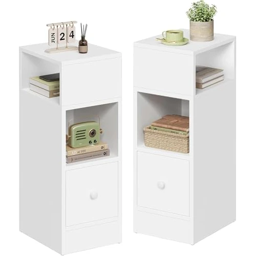 Offerta a tempo: EUGAD Set di 2 Comodini con 2 Scomparti a Giorno e Cassetto, Bianco - 43% da 69.99 € a 39.99 €