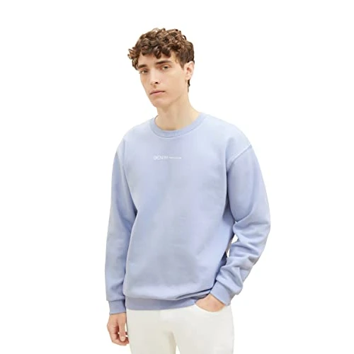 TOM TAILOR Sudadera vaquera de cuello redondo para hombre con un pequeño logo estampado, Azul (11486-Brunera Azul), S