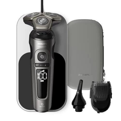 Offerta a tempo: Philips Rasoio elettrico Serie 9000 Prestige, secco e umido, cromo brillante, rasatura Lift & Cut, tecnologia SkinIQ, base di ricarica Qi, regolabarba, rifinitore per il naso (modello SP9871/22) - 48% da 383.76 € a 199.99 €